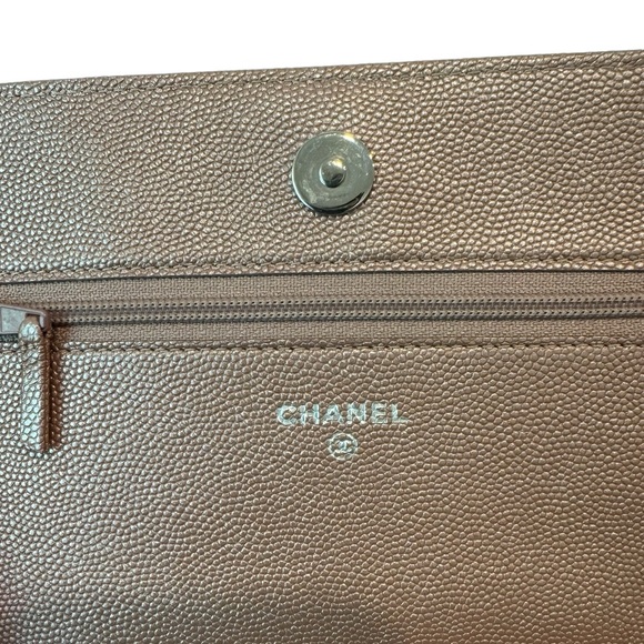 Chanel Metallic Pink Caviar Chevron Quilted Mademoiselle Wallet On Chain - Picture 10 of 15